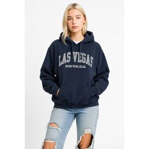 VTG Las Vegas Navy‎ Hoodie Unisex Large Y2K Tourist Graphic Sweatshirt Pullover